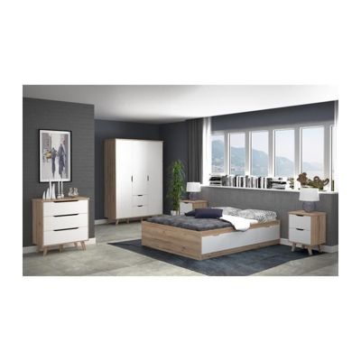 FINLANDEK Commode de chambre VANKKA scandinave decor chene et blanc mat + pieds en bois massif - L 80 cm