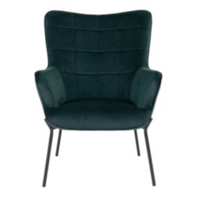 FINTRY - Fauteuil Velours Vert et Piétement Acier Noir