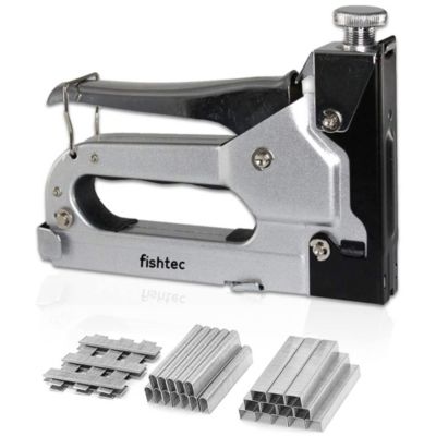 FISHTEC - Agrafeuse cloueuse 3 en 1 - Réglable - 1200 agrafes et clous inclus - Pour murs, câbles et bricolage - Corps métal
