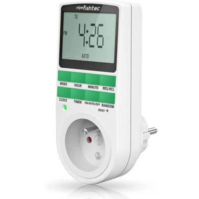 FISHTEC Prise Programmateur Digital FISHTEC 10 minuteries - Grand écran LCD - Economies d'énergie - Mode aléatoire - 220-240 V
