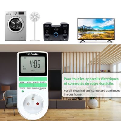 FISHTEC Prise Programmateur Digital FISHTEC 10 minuteries - Grand écran LCD - Economies d'énergie - Mode aléatoire - 220-240 V