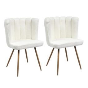 FJARD - Lot de 2 Fauteuils Blanc Tissu Bouclettes