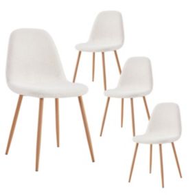 FJARD - Lot de 4 Chaises Blanches Tissu Bouclettes