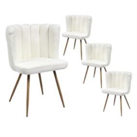 FJARD - Lot de 4 Fauteuils Blanc Tissu Bouclettes