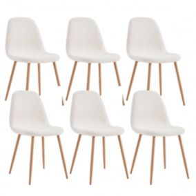 FJARD - Lot de 6 Chaises Blanches Tissu Bouclettes