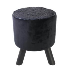 FLAKE - Tabouret Noir Rond avec Sequins Bleus et Argentés