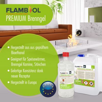 Flambiol Bioéthanol Premium En Gel (15 x 1 L), Combustible Longue Durée, Idéal Pour Cheminées D'intérieur/d'extérier