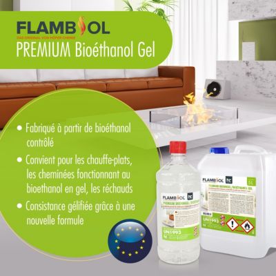 Flambiol Bioéthanol Premium En Gel (15 x 1 L), Combustible Longue Durée, Idéal Pour Cheminées D'intérieur/d'extérier