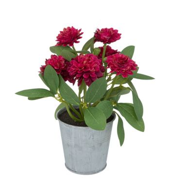 Fleurs artificielles dans un pot en zinc D 15 x H 19 cm