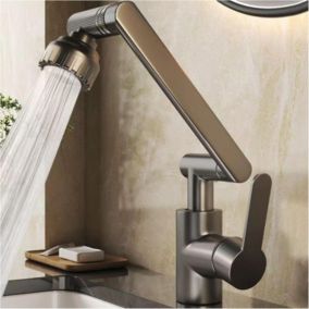 Flexible Robinet Cuisine, Haut Orientable Librement Robinet Salle Bain, Extensible Mitigeur Cuisine en Acier Inoxydable, 2 Modes