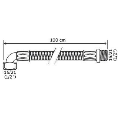 Flexible sanitaire - Mâle 1/2"  et écrou tournant coudé 1/2"  - 1000mm - DN8 - Somatherm For You