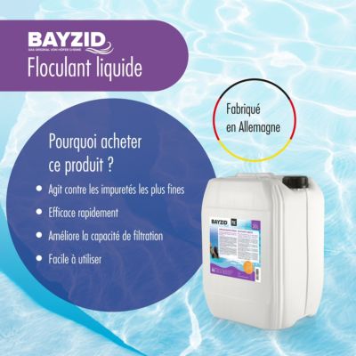 Floculant Liquide Bayzid 2 x 10 L, Traitement Haute Performance Pour Eau De Piscine Claire Et Filtration À Sable