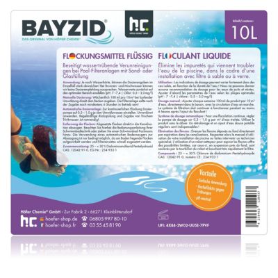 Floculant Liquide Bayzid 2 x 10 L, Traitement Haute Performance Pour Eau De Piscine Claire Et Filtration À Sable