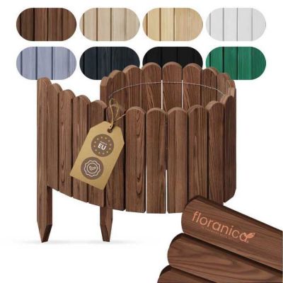 Floranica Bordure de Jardin en bois 10 x 100 cm Brune Bordurette de Pelouse Bordure de Gazon avec piquets Bordure de parterre