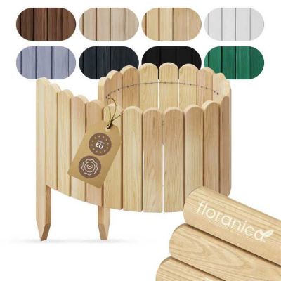 Floranica Bordure de Jardin en bois 20 x 100 cm Nature Bordurette de Pelouse Bordure de Gazon avec piquets Bordure de parterre