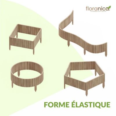 Floranica Bordure de jardin en bois flexible 40 x 200 cm Non-traité avec piquets, idéale pour délimiter pelouse et massifs de fleu