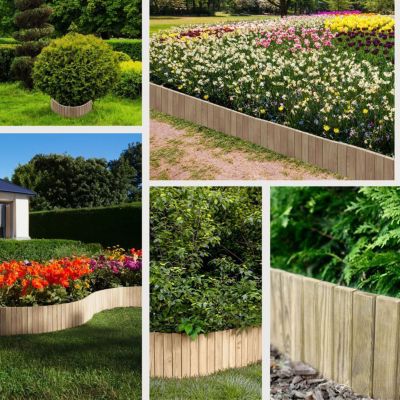 Floranica Bordure de jardin en bois flexible 40 x 200 cm Non-traité avec piquets, idéale pour délimiter pelouse et massifs de fleu