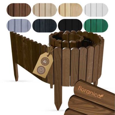 FLORANICA Bordure de Jardin en Bois L 200 x H 30 cm Marron - Clôture de Parterre, Ganivelle Rouleau Flexible, 5 Piquets