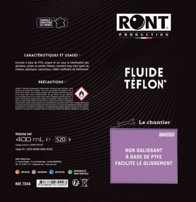 Fluide lubrifiant au Téflon 520ml aérosol RontProduction