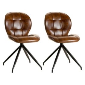 FOLY - Lot de 2 Chaises Simili Cuir Vieilli Marron