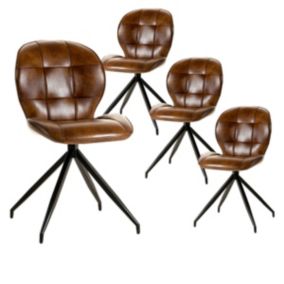 FOLY - Lot de 4 Chaises Simili Cuir Vieilli Marron