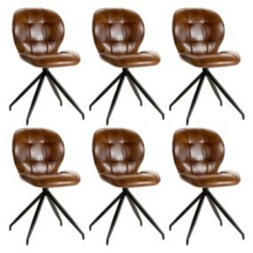 FOLY - Lot de 6 Chaises Simili Cuir Vieilli Marron