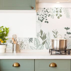 Fond de hotte adhésif en aluminium - Floral Vert - 99deco - L70xH60 cm Ep.3 mm