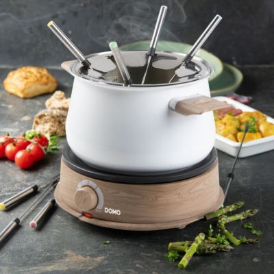 Fondue Electrique  - DOMO - DO736F - 1500 W - 2 L - 8 personnes - Blanc/Bois
