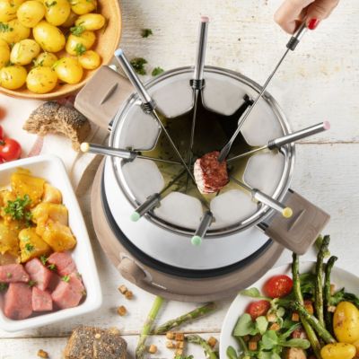 Fondue Electrique  - DOMO - DO736F - 1500 W - 2 L - 8 personnes - Blanc/Bois