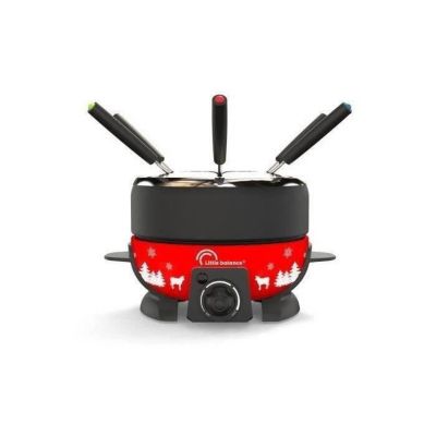 Fondue - LITTLE BALANCE - Service à fondue - 800W - 8 personnes - Happy Meuuuh - noir/rouge