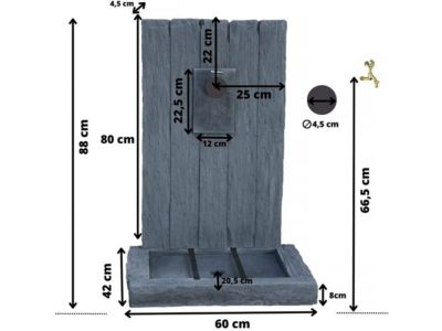 Fontaine "ARDOISE"  en pierre reconstituée  59 x 44 x 87 cm  Gris