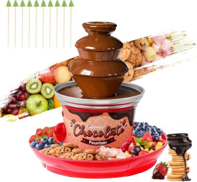 Fontaine à chocolat à 3 étages avec 10 brochettes en bambou rouge