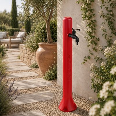 Fontaine de jardin rouge en polyethylene HD raccord lateral pour tuyau ...