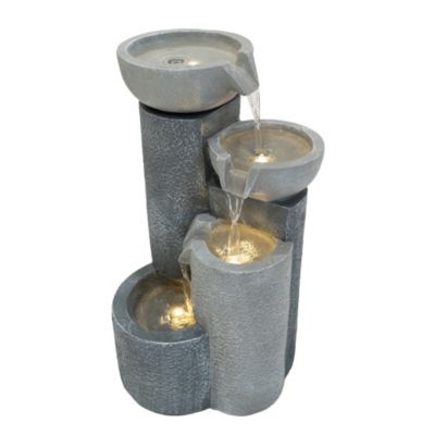 Fontaine de Jardin Tranquil Tiers Avec Éclairage LED Blanc Chaud & Brosse à Nettoyage