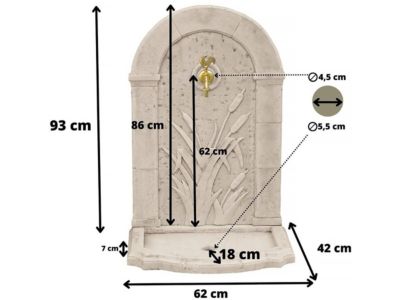 Fontaine "ROSEAU"  en pierre reconstituée  62 x 42 x 93 cm