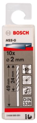 Foret métal (x10) - dimensions Ø.2 x L.24 mm - emmanchement Universel - Bosch