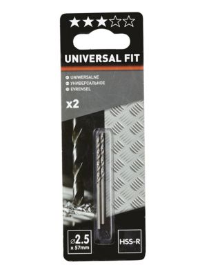 Foret métal (x2) - dimensions Ø.2,5 x L.57 mm - emmanchement Cylindrique - Universal