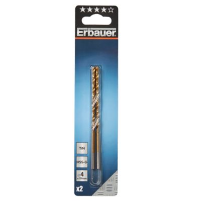 Foret métal (x2) - dimensions Ø.4 x L.119 mm - emmanchement Cylindrique - Erbauer
