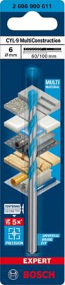 Foret multi matériaux (x1) - dimensions Ø.6 x L.100 mm - emmanchement Plat - Bosch