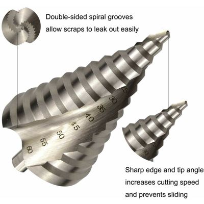 Foret étagé HSS 6-60mm Spirale Fente Conique Fraise 12 étapes Pour Visseuse Percage sur Acier Laiton Bois Plastique,etc