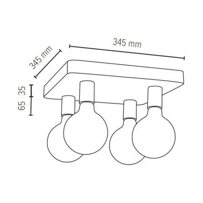Fortan Plafonnier 4xE27 Max.60W Béton Gris/Métal Noir