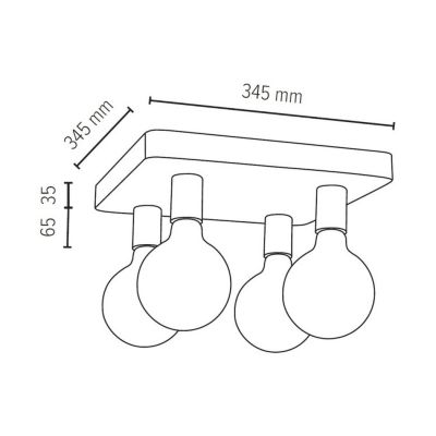 Fortan Plafonnier 4xE27 Max.60W Béton Gris/Métal Noir
