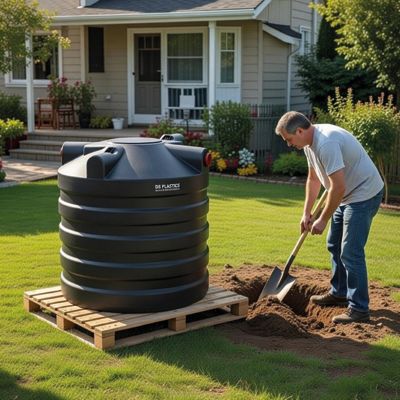 Fosse Septique Ronde 2000 Litres Renforts Circulaires Avec Réhausse Télescopique DS Eau Pour 5 Personnes