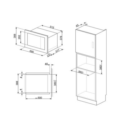 Four micro-ondes encastrable Elementi 26L FMI425X Smeg verre noir