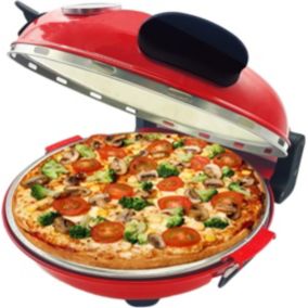 Four Pizza Electrique 1200W 5 Niveaux de Temperature Separes + Plaque en Pierre Resistante aux Flammes 31cm