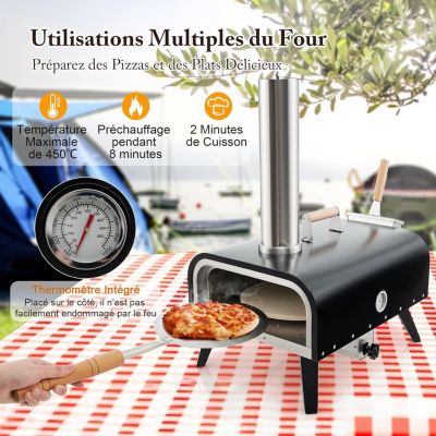 Four à Pizza Extérieur à Bois, Pelle à Pizza et Thermomètre, Sac de Transport, avec Pieds Piable en Acier pour Jardin, Camping