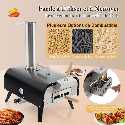 Four à Pizza Extérieur à Bois, Pelle à Pizza et Thermomètre, Sac de Transport, avec Pieds Piable en Acier pour Jardin, Camping