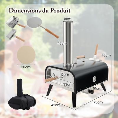 Four à Pizza Extérieur à Bois, Pelle à Pizza et Thermomètre, Sac de Transport, avec Pieds Piable en Acier pour Jardin, Camping