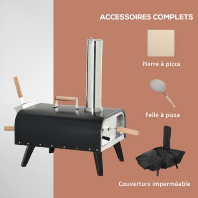 Four à pizza extérieur feu de bois - pelle à pizza, pierre réfractaire dia. 30 cm inclus
