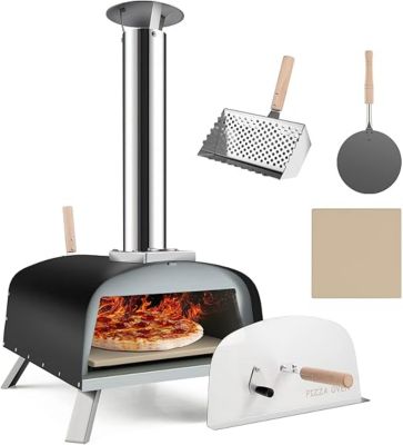Four à Pizza Extérieur Pied Pliable Feu au Bois 33cm Cheminée Amovible